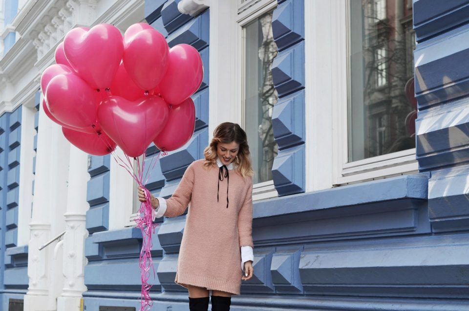 rosafarbenes pulloverkleid, long blouse, liebes luftballons